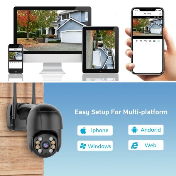 5MP WiFi Monitoring Camera Wireless PTZ Night Vision Two-way Intercom APP Remote Viewing AI Alarm Push Video Playback Built-in Hotspot IP66 Waterproof Security Home Camera