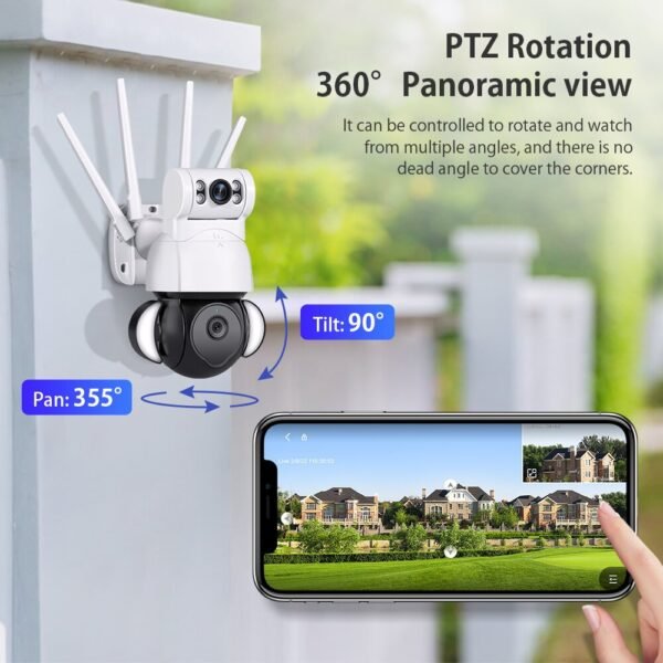 SECTEC Dual-Lens 360 Panoramic Wireless WiFi Camera EU Plug with AI Face Recognition Mobile Tracking IR Color Night Vision Two-way Audio IP66 Waterproof Outdoors Monitoring Cameras