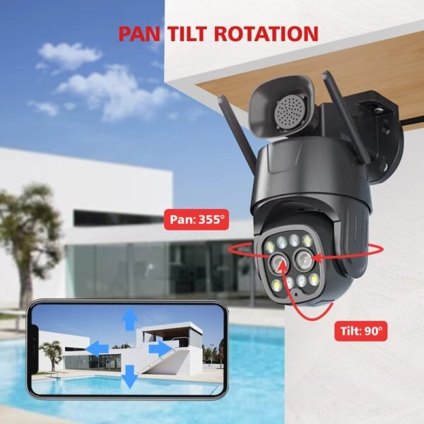 4G/WiFi 4MP+4MP Dual Lens Outdoors PTZ Security Camera 2.8mm-8mm 10X Zoom 8MP AI Human Tracking Color Night Vision Serveillance Monitoring Cameras