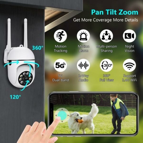 5G Dual Band Wireless WiFi Surveillance Camera Night Vision Motion Detection 2-way Audio APP Remote Monitoring Alarm Push Outdoors Safety Camera