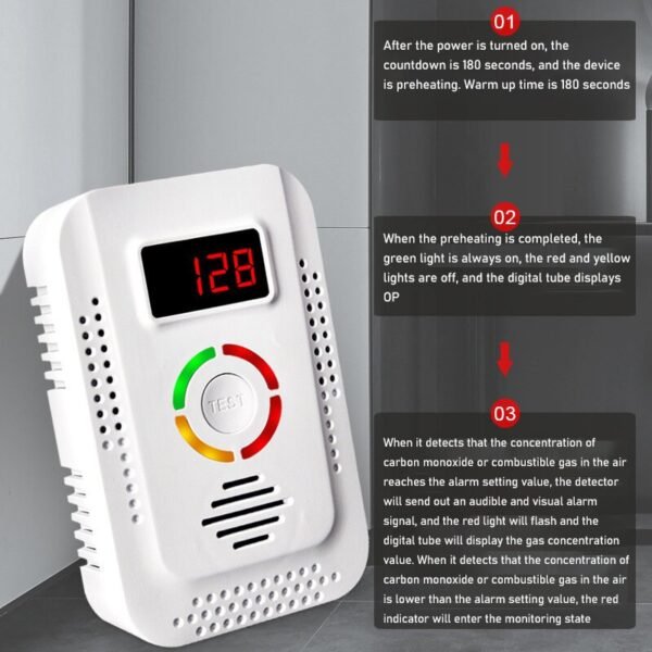 2-in-1 Carbon Monoxide Gas Detector Concentration Display Sound Light Alarming Troubleshooting Function Household Energy-saving Gas Leakage Prevention Composite Detector