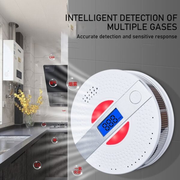 Home Smoke Detector Carbon Monoxide Detection Alarm Real-time Monitoring LED Display Sound Light Alarming Troubleshooting Function for Safety Prenvention